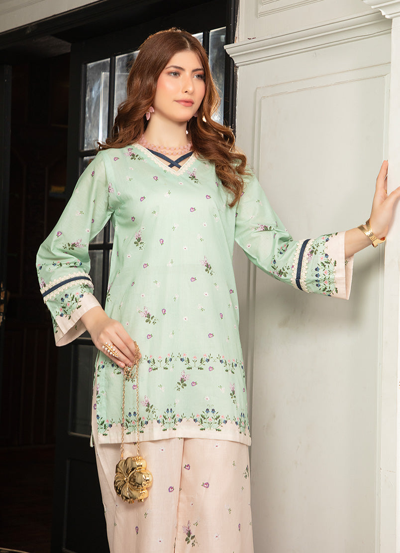 Olive Green & Beige Contrast 1 PC Shirt