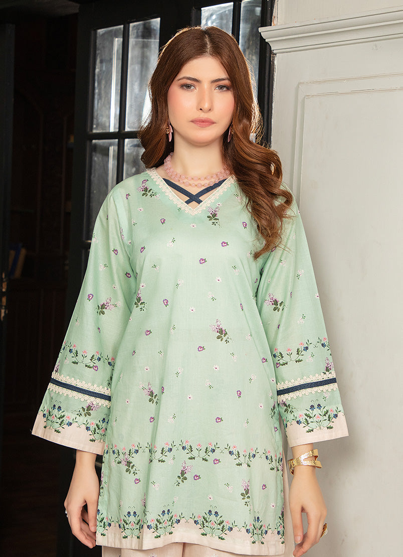 Olive Green & Beige Contrast 1 PC Shirt