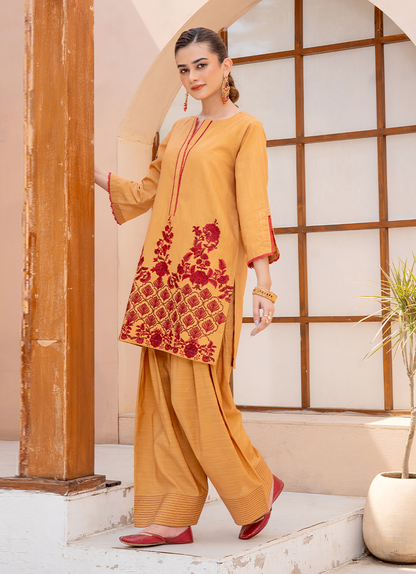 Mustard Red Stripe Embroidery 1 PC Shirt